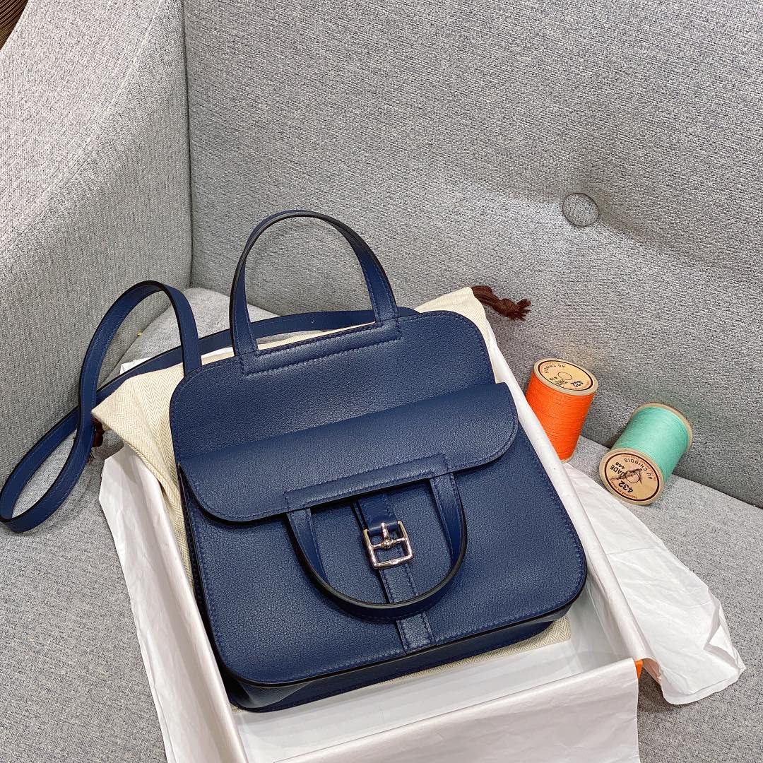 에르메스 미니 할잔백 사파이어블루 은장 스위프트